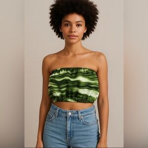 Muze New York Green Strapless Crop Top Size Small Marble Print Tube Top